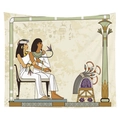 Ancient Egyptian Pharaoh wall tapestry with figures and lotus in beige polyester - 95x73cm / Ancient Egyptian Royal Bench Scene (CGT032-4) / Brushed Fabric