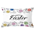 Paas-lendenkussenhoes met kleurrijke eieren en HE IS RISEN tekst op witte stof - Pasen Opgestaan Groeten (YZ061-35) / 30x50cm Alleen Hoes