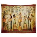 Ancient Egyptian pharaoh papyrus style wall hanging tapestry in golden yellow hues - Deities Ritual Coronation Scene (CGT032-9) / 95x73cm Brushed Style