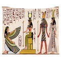 Ancient Egyptian pharaoh tapestry with hieroglyphs on vintage beige background - Seated Goddess and Pharaoh Protector (CGT032-10) / 95x73cm Brushed Style