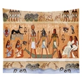 Egyptian pharaoh tapestry featuring ancient deities and hieroglyphs in vintage yellow - Scarab and Hieroglyphs Vintage Background (CGT032-16) / 95x73 Brushed Style