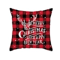 Red and black buffalo plaid Christmas pillow cover with white reindeer and holiday greeting - Merry Christmas with Reindeer Head Silhouette Style (TPR302-8)