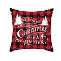 Red buffalo plaid Christmas pillowcase with white holiday tree and festive greetings - Blessing Text Christmas Tree Shape Style (TPR302-6)