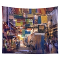 Artistic cyberpunk urban street scenery tapestry featuring blue and orange city night view - Cgt044-2 / 95*73 (brushed Finish)