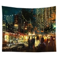 Nordic street oil painting tapestry with impressionist night market scenery - Cgt044-3 / 95*73 (brushed Finish)