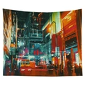 Abstract Nordic urban night street scene tapestry in vibrant orange and blue tones - 95x73 (Sandwashed Style) / CGT044-5