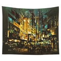 Nordic street tapestry featuring cyberpunk city night art with neon lights and tall buildings - 95x73 (Sandwashed Style) / CGT044-6
