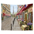 Paris street scene tapestry with Eiffel Tower illustration and outdoor cafe style - 95x73 (Sandwashed Style) / CGT044-8