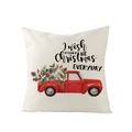 Nordic Christmas pillow cover featuring a red truck with watercolor flowers on beige linen - Red Pickup Carrying Pinecones Pattern (JYM110-6)