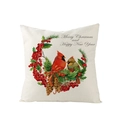 Nordic Christmas pillow case featuring red birds and holly wreath on beige fabric - Cardinal Perched on Pinecone Wreath and Red Bow Pattern (JYM110-30)