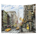 Nordic street tapestry featuring Manhattan cityscape with New York yellow cabs and buildings - 95x73 (Sandwashed Style) / Manhattan Street Scenery Style (CGT044-9)