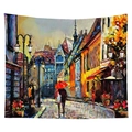 European street oil painting tapestry with couple and lampposts for wall decor - 95x73 (Sandwashed Style) / European Rainy Street Style (CGT044-11)