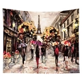 Impressionist Eiffel Tower street scene tapestry in warm yellow and purple tones - 95x73 (Sandwashed Style) / Paris Romantic Street Style (CGT044-12)