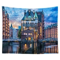 Nordic wall tapestry featuring historic Speicherstadt architecture and canal landscape - 95x73 (Sandwashed Style) / Hamburg Speicherstadt Germany (CGT044-13)