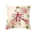 Chinese New Year cushion cover with floral pattern and golden Spring festival greeting - Happy New Year Spring Style (CR005-24)