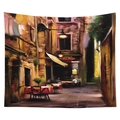 European street oil painting tapestry with Trattoria storefront for wall decor - 95x73 (Sandwashed Style) / CGT044-16
