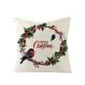 Funda de cojín navideña con guirnalda de acebo en acuarela y texto de Feliz Navidad - Estilo Acebo Y Pájaro Rojo (JYM106-7) / 45x45cm (Sin Relleno)