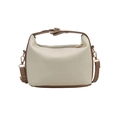 Borsa a mano minimalista crema con manici marroni e trama a righe per le donne - Beige