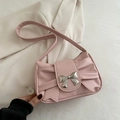 Borsa a spalla rosa chiaro in ecopelle con grande fiocco e fibbia in metallo argento - Rosa