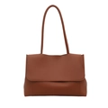 Minimalist brown vintage faux leather tote bag with long shoulder strap in white background - Brown