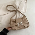 Elegante borsa a spalla color albicocca con fiocco in pelle e fibbia argentata - Cachi