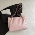 Pink minimalist tote bag with geometric stitching and silver chain shoulder straps - Pink Without Pendant