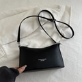 Fashionable black matte leather crescent crossbody bag with adjustable strap for women - Black