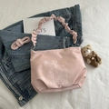 Pink cartoon bear tote bag with cloud handle and plush charm, cute canvas shoulder bag - Pink With Pendant