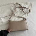 Khaki soft PU leather hobo bag with adjustable strap and Fashion & Bags text print - Khaki