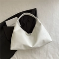 Chic white crescent hobo bag in textured faux leather with silver double zippers - White