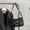Chic black PU leather underarm bag with gold bow accessory and decorative belt - Black