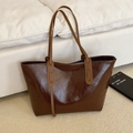 Bolso tote vintage de gran capacidad en cuero sintético marrón oscuro para mujer - Marrón