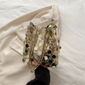 Elegant gold sequin bucket bag with metal chain strap and luxury sparkling finish - Gold