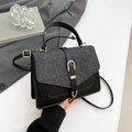 Chic black crossbody bag with sequin detail and gold buckle for 2025 summer - Sequin Patchwork Style / Black