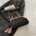 Elegant black lace rose evening handbag with gold floral handle and delicate chain strap - Black