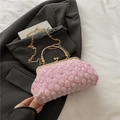 Pink floral evening clutch bag with 3D rose embroidery and gold chain strap - Pink