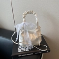 Sac bandoulière chic blanc crème avec nœuds en dentelle et poignée ondulée unique - Blanc Cassé