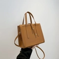 Brown leather tote bag for women with top handles and adjustable shoulder strap - Brown
