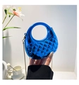 Detail of blue quilted candy color mini handbag with gold chain and round handle - Blue