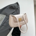 Chic cream leather underarm bag with a gold heart-shaped buckle for a minimalist look - White