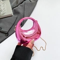 Glossy pink metallic half-moon clutch bag with gold chain strap for party evening - Pink