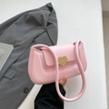 Pink PU leather shoulder bag with large golden heart buckle and elegant long handle - Pink