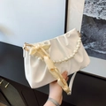 White cloud pleated handbag with pearl handle and yellow ribbon detail for women - Off-white