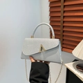Sparkling light blue evening clutch bag with crystal rhinestones and metal chain strap - Silver