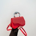 Elegant red crossbody bag with glitter flap and modern silver metal handle - Red