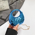 Mini acrylic shell bag in metallic blue with diamond pattern and gold chain strap - Blue