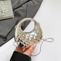 Silver metallic mini acrylic bag with diamond quilted pattern and metal chain strap - Silver