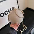 Champagne gold spherical evening clutch with diamond ring handle and chain strap - Gold