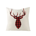 Federa cuscino natalizio con silhouette di renna a quadri buffalo plaid su bianco - Silhouette di testa di cervo a quadretti (JYM104-2)