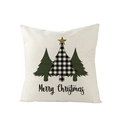 Christmas pillow cover with buffalo plaid trees and Merry Christmas text on linen fabric - Christmas Trees Pattern Style (JYM104-6)